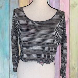 Body Central Gray Black Striped Lightweight Crop Top NWT